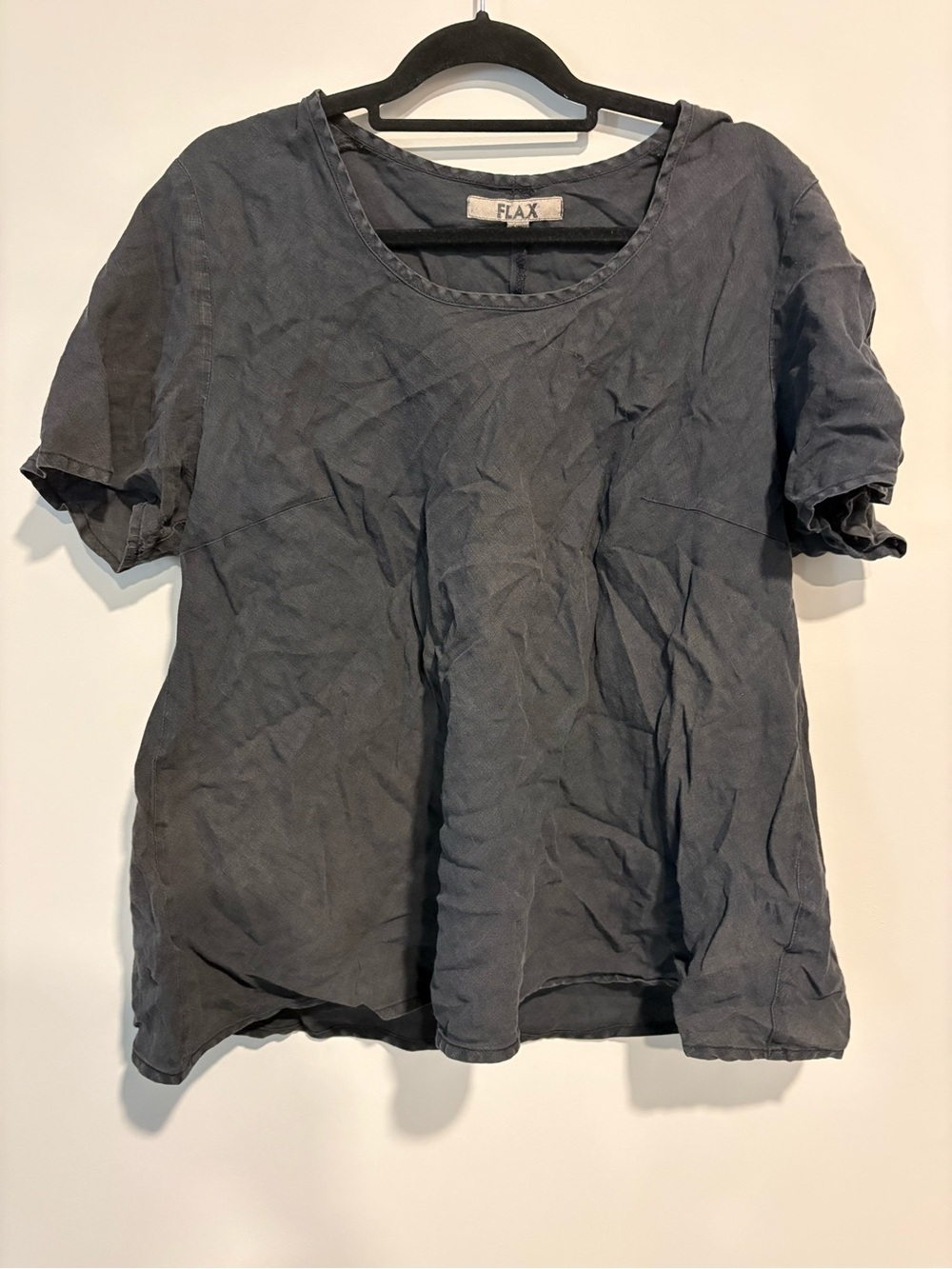 FLAX Washed Black Short Sleeve Linen shirt size 1G
